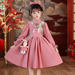 女童春秋连衣裙2025新款新中式秋冬小女孩加绒公主裙儿童国风裙子