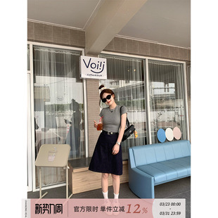 深蓝牛仔中裙学院风高腰显瘦百搭半身裙 牛仔定律 CHANGING REAL