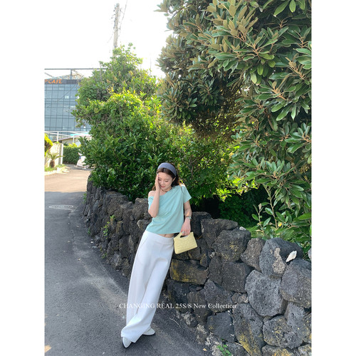 CHANGINGREAL斜肩短袖T恤女夏