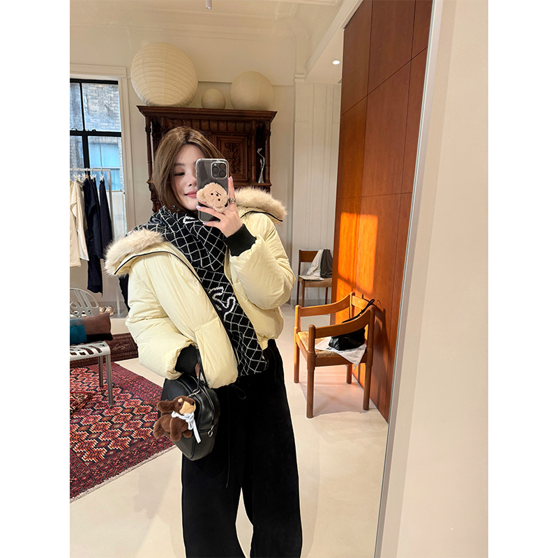 CHANGINGREAL浅奶黄毛领羽绒服