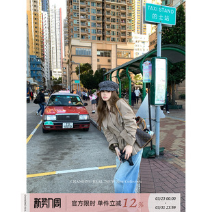 风衣英伦风气质外套 卡其色收腰系带短款 CHANGING REAL巴洛克街区