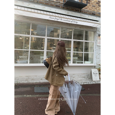 CHANGINGREAL棕色风衣外套女