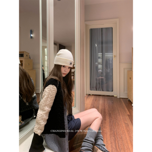 设计感拼色开衫 巴黎诗人 女不对称麻花毛衣厚外套 REAL CHANGING