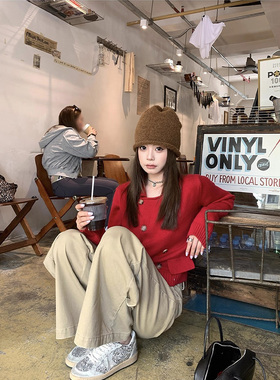 CHANGING REAL【7折返场】科文特花园 新年红毛衣开衫秋冬上衣女