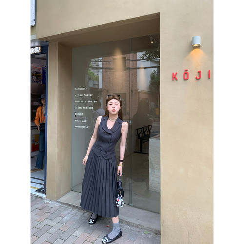 CHANGINGREAL灰色马甲百褶裙女