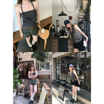 CHANGING REAL 热辣夏日 两色牛仔工装短裤女复古多口袋直筒热裤