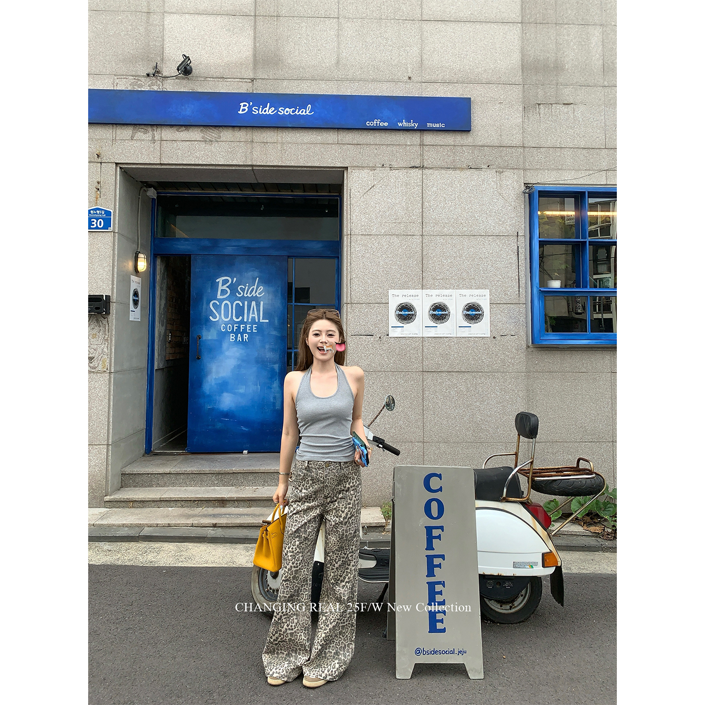 CHANGINGREAL豹纹微喇阔腿裤女