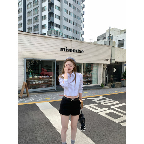 CHANGINGREAL条纹短款衬衫女夏