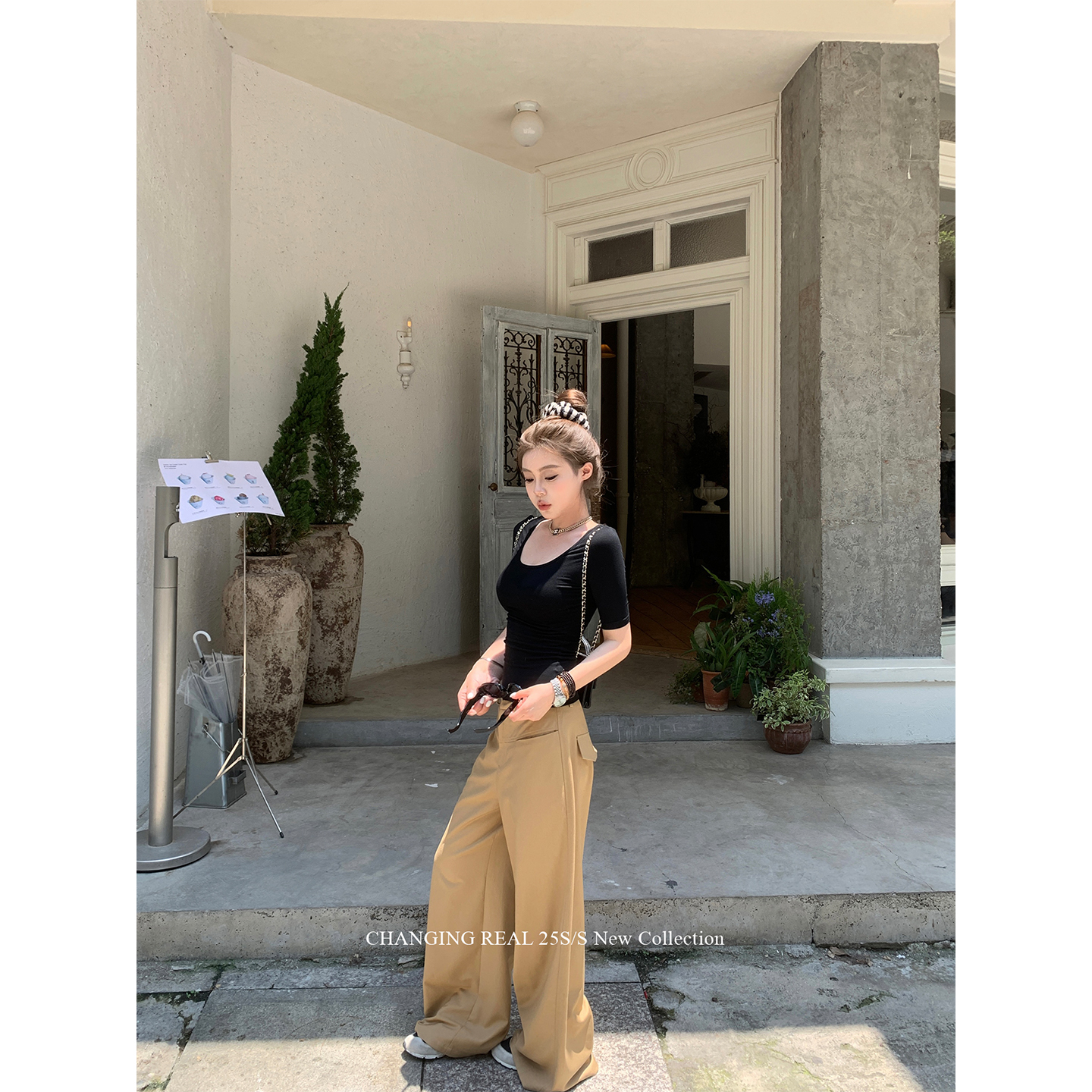 CHANGINGREAL卡其色西装裤女夏