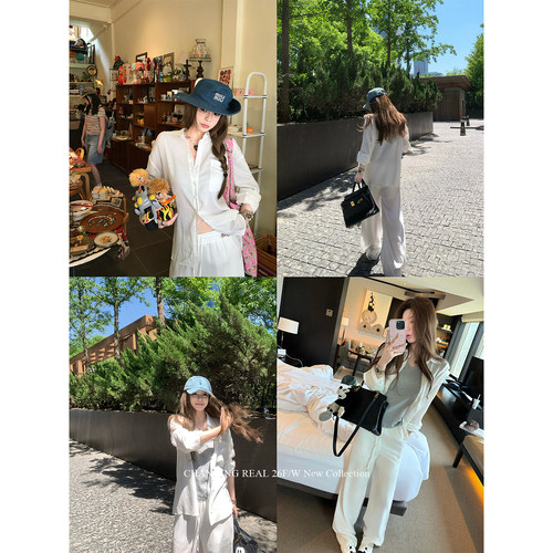 CHANGING REAL 极简美学 白色亚麻套装夏季老钱风防晒宽松两件套