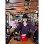 针织衫 CHANGING 紫色v领麻花毛衣女气质长袖 雾隐鸢尾 上衣 REAL