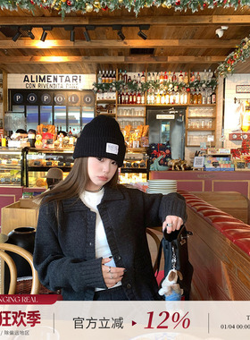 CHANGING REAL 卢塞恩信笺 深灰色针织休闲上衣外套百搭短裤套装