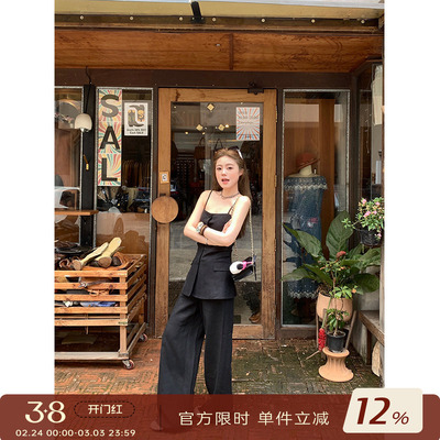 CHANGINGREAL黑色亚麻显瘦套装