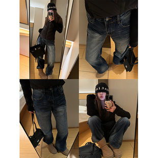 宽松直筒百搭休闲裤 CHANGING 中古深蓝牛仔裤 璃尔暗号 女 REAL