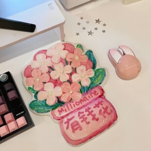 有钱花鼠标垫创意油画硅胶护腕垫办公键盘垫女生可爱卡通不焦绿