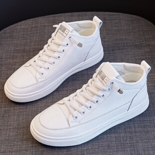头层牛皮高帮小白鞋女2025年秋季新款鞋子女百搭爆款真皮休闲板鞋
