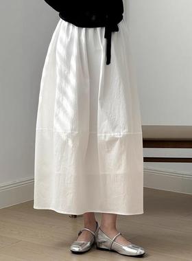 高腰收腰花苞裙半身裙2025年春季新款宽松慵懒风松紧腰中长裙伞裙