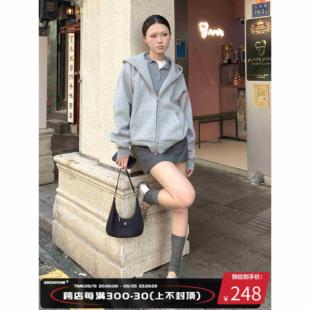 Archivum 灰色宽松大廓形感连帽套头卫衣女空气层oversize厚外套