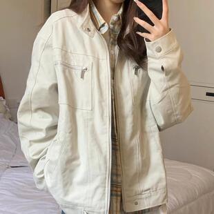 立领外套女2024新款春秋季美式复古百搭宽松男女款潮牌夹克上衣潮