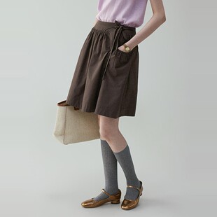 「芥末派VOOE」设计感复古高腰绑带短裙女夏季新款口袋抽褶半身裙