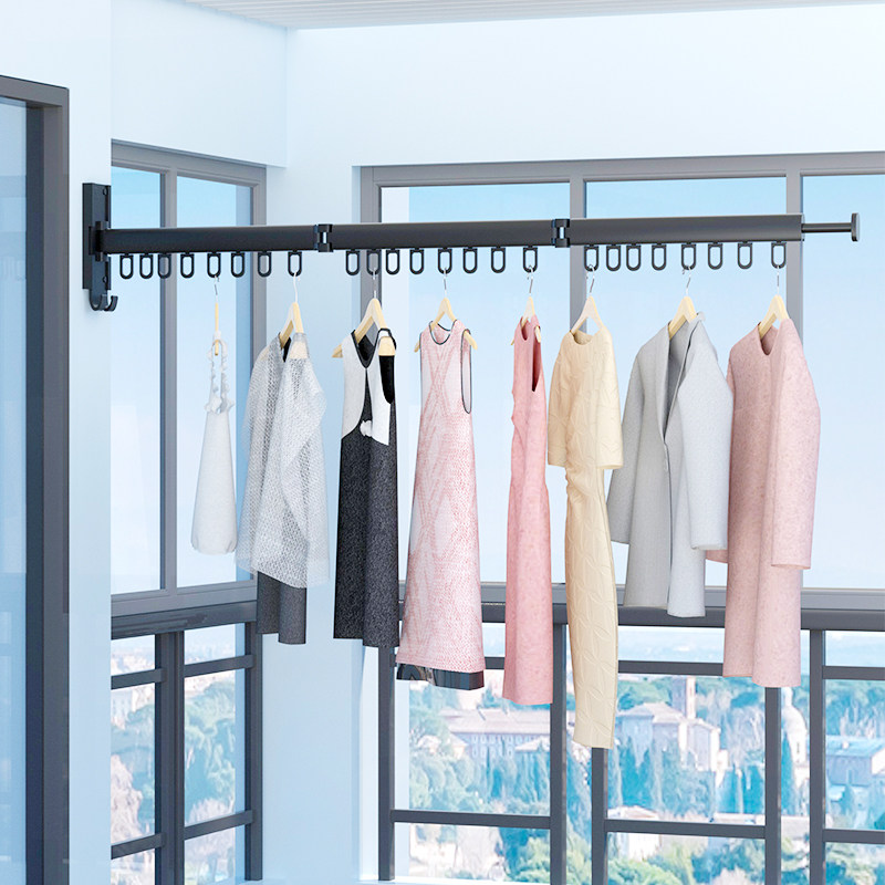 小阳台横杆晾衣架侧装外墙可折叠支架免打孔墙上固定挂衣杆墙壁式