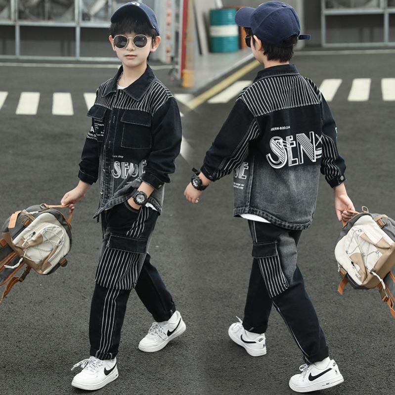 男童秋季牛仔套装2024新款8到10岁帅气儿童春秋痞帅潮款男孩子酷