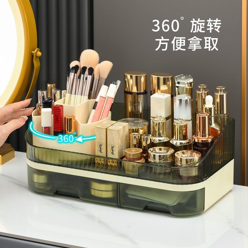 旋转化妆品收纳盒化妆桌面大容量梳妆台透明口红护肤品置物架
