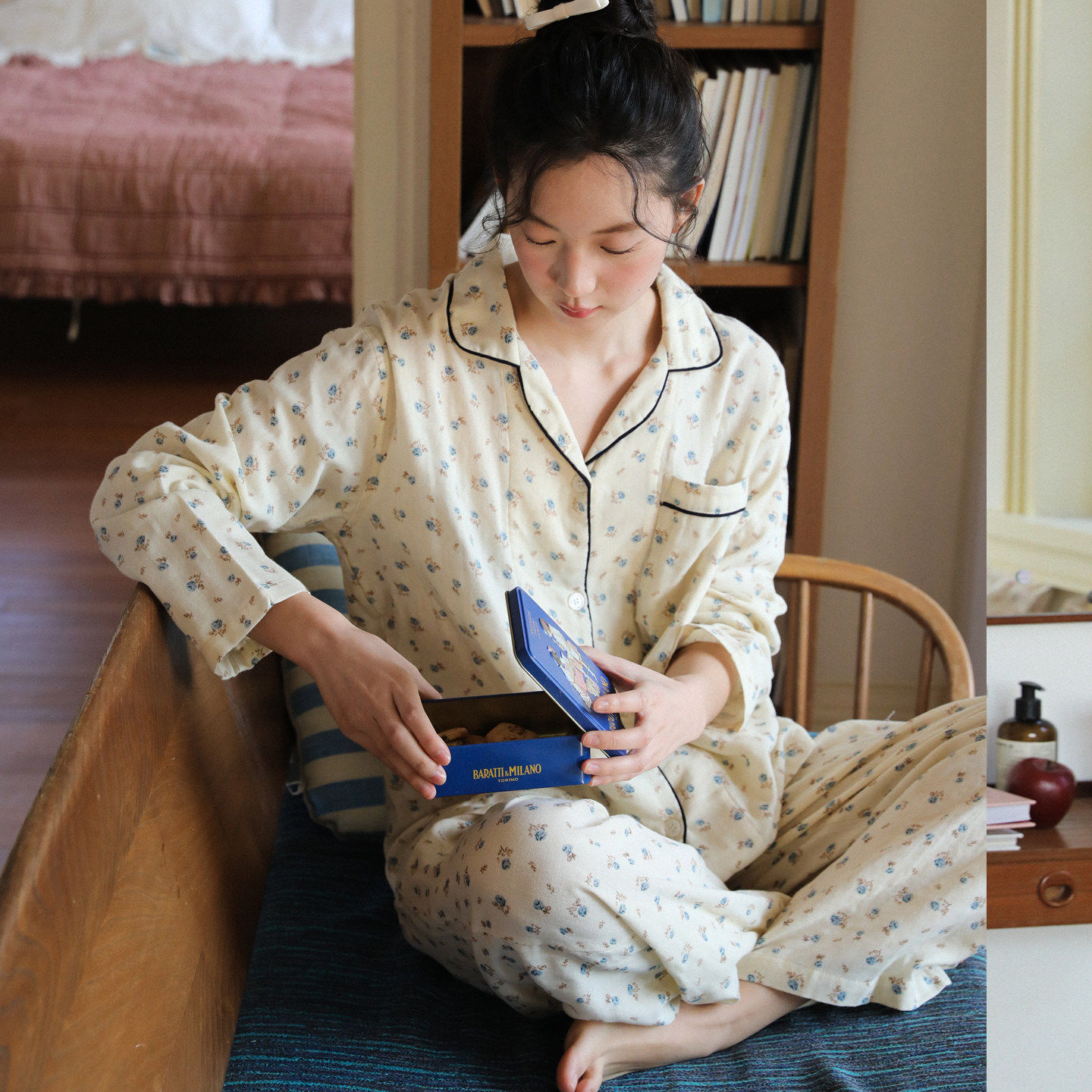 法式双层棉纱女款睡衣女纯棉2026新款碎花可爱甜美家居服套装春季