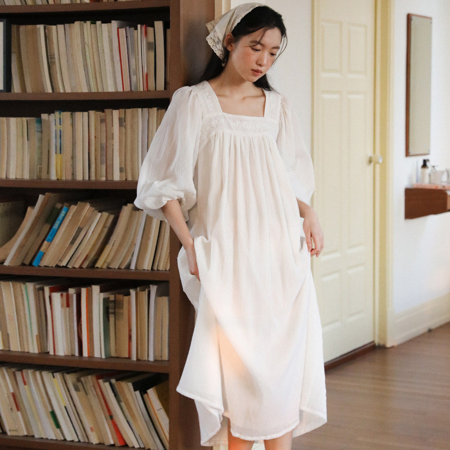 2026新款白色长袖睡裙女款纯棉长款宫廷风公主风高级感睡衣女春秋