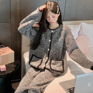 冬季软绵绵半边绒睡衣女2025新款女款高级感时尚洋气家居服可外穿