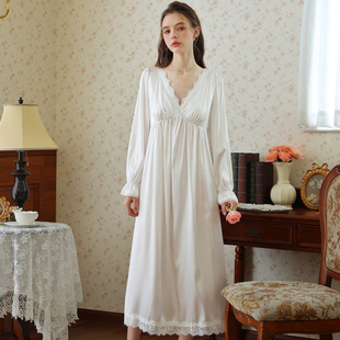 法式长袖宫廷风睡裙性感纯欲风女士蕾丝公主风女款冰丝睡衣女长款