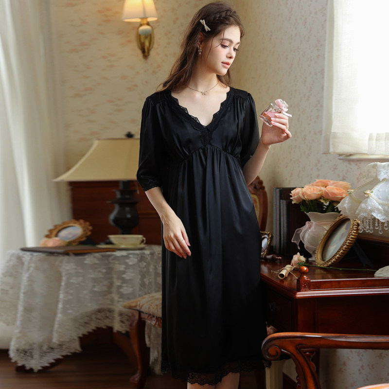 黑色女士性感睡裙女款夏季短袖高级蕾丝冰丝公主风睡衣女2026新款