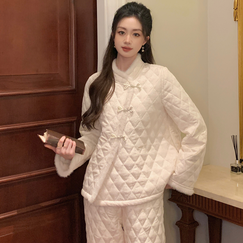 丽丝绒夹棉保暖家居服套装冬季