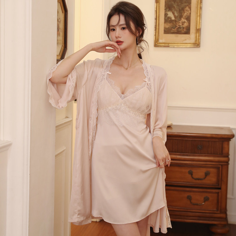 冰丝带胸垫睡裙两件套高级感
