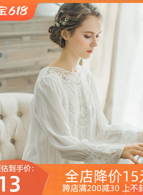 欧式女款睡裙女纯棉白色宫廷风晨袍高级感复古法式公主睡衣睡袍裙