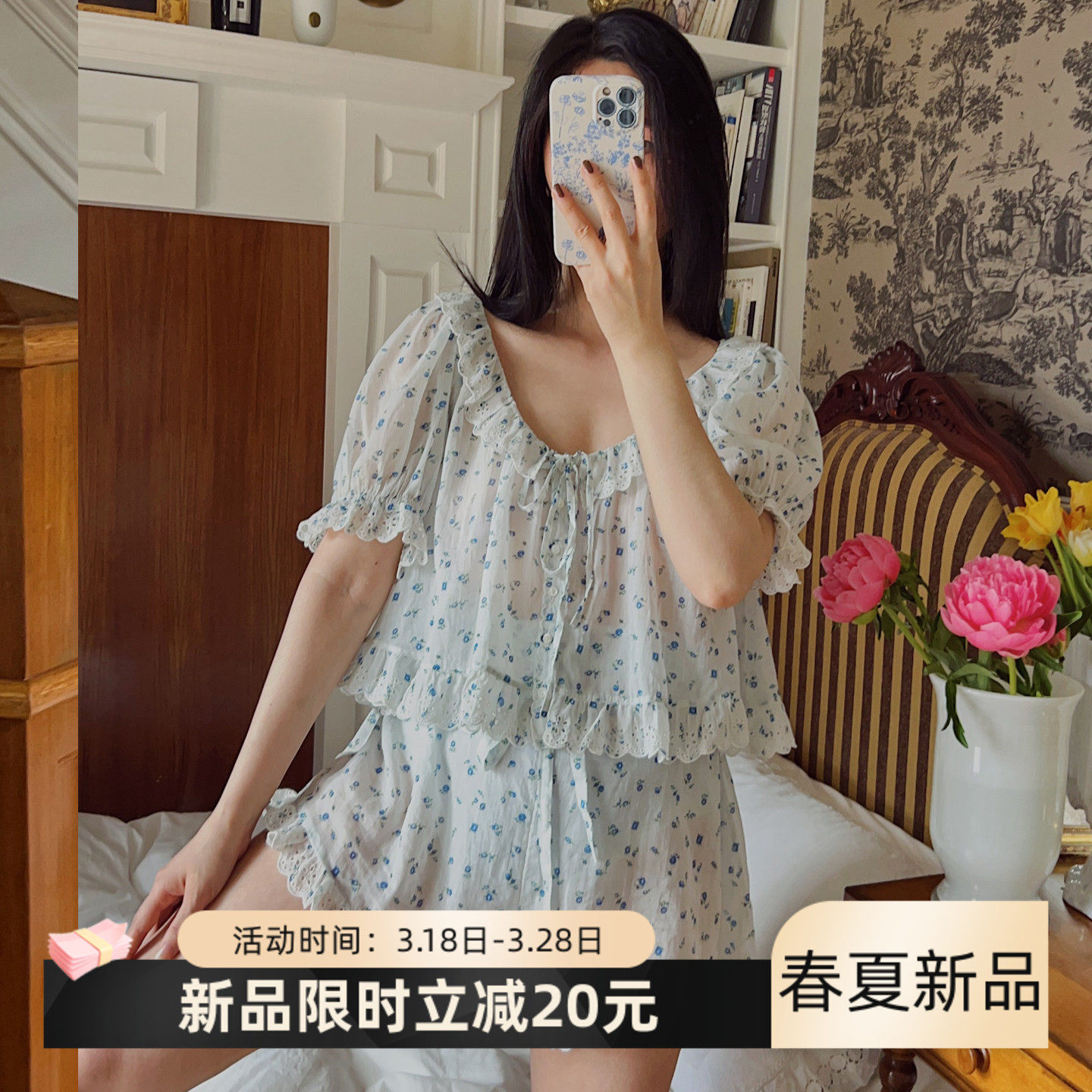 碎花纯棉短袖短裤睡衣女夏季女款2026新款可爱甜美女士家居服套装