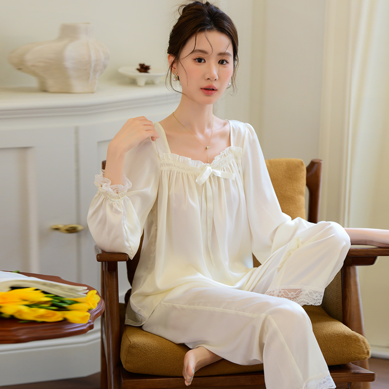 夏季法式睡衣女夏冰丝长袖长裤女款高级感2025新款女士家居服套装