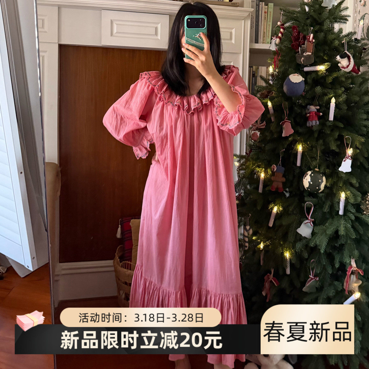 春季长袖睡裙女款纯棉长款刺绣法式甜美公主风睡衣女春秋2026新款