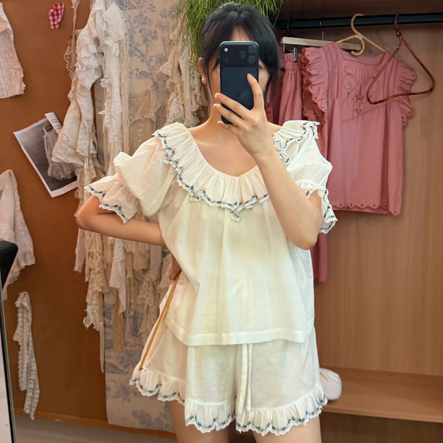 白色纯棉睡衣套装女夏季短袖短裤全棉小个子高级女士家居服可外穿