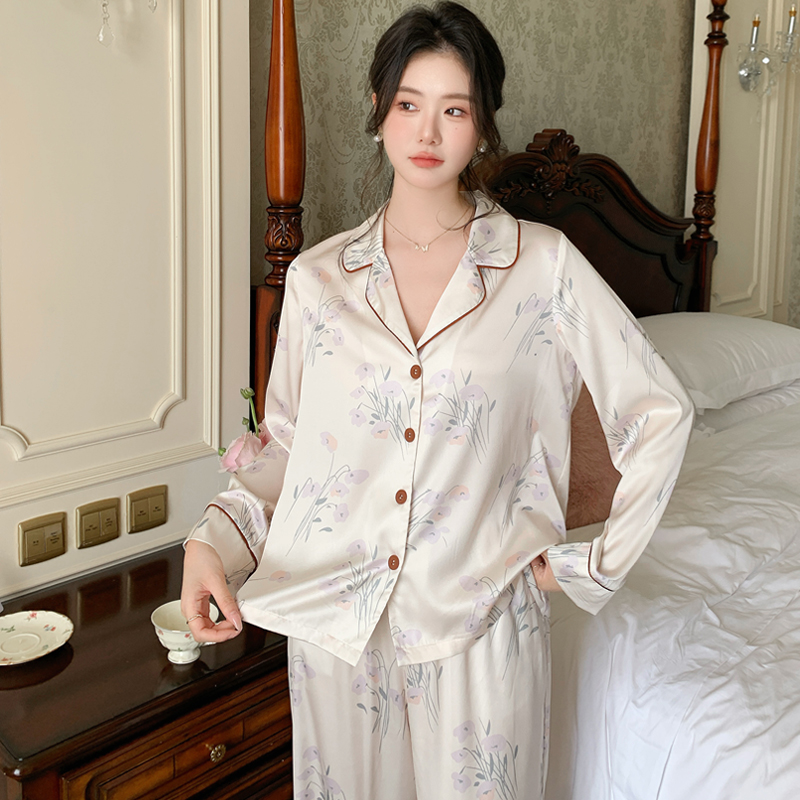 法式高级感夏季中式睡衣女款夏长袖冰丝套装女士家居服夏2025新款