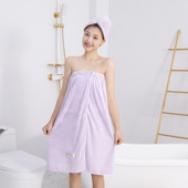 日式 珊瑚绒浴裙干发帽女抹胸厚吸水不掉毛可穿浴巾耳朵发带