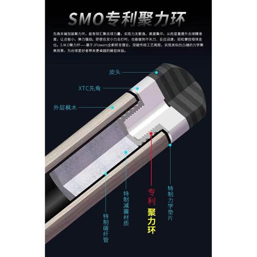 JFLOWERS实木SMO前节12.5枫木适配多种接牙台球杆前节