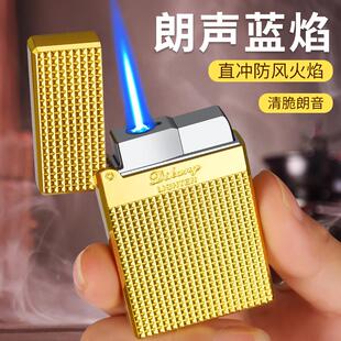 跨境个性开盖叮一声朗声直冲打火机全金属充气蓝火焰气体机网红款
