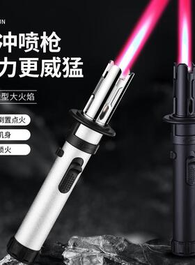 N9007圆头大火焰便携防风充气直冲红焰打火机户外烧烤雪茄点火器