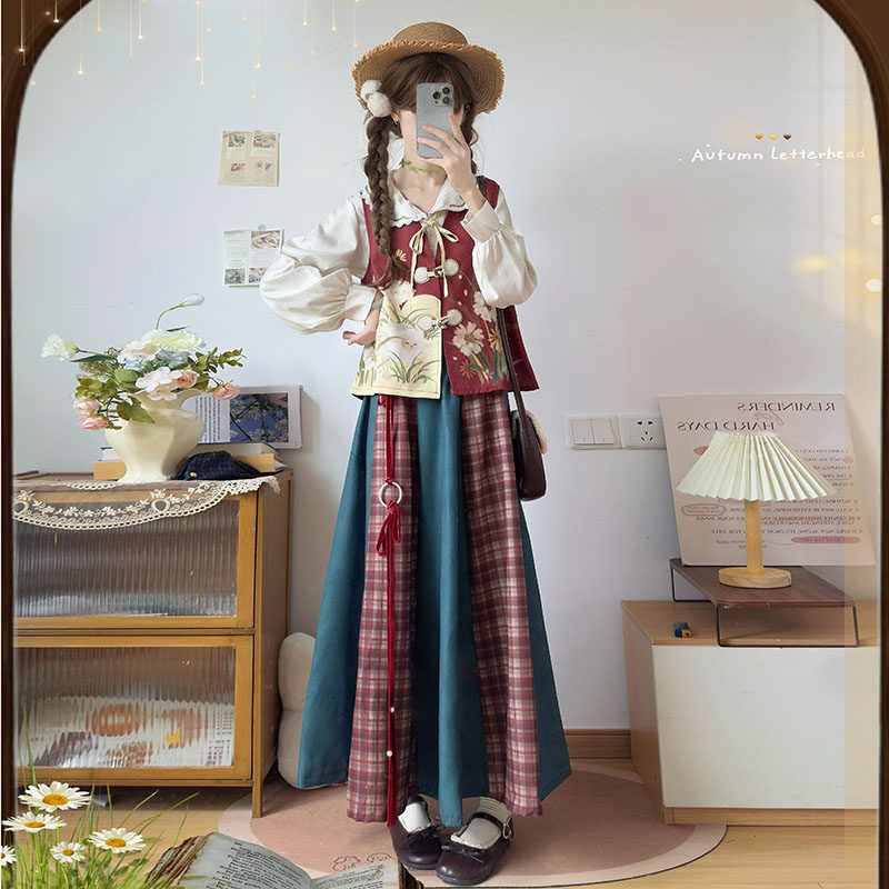藏仙居原创汉服汉元素改良短衫日常马甲学院新中式国风裙通勤套装