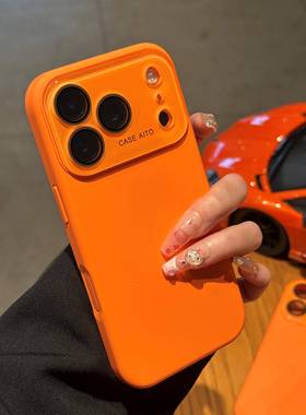 爱马橙色液态大视窗适用苹果17Promax手机壳iPhone15promax硅胶16ro自带镜头膜13时尚14简约高级感12纯色17套