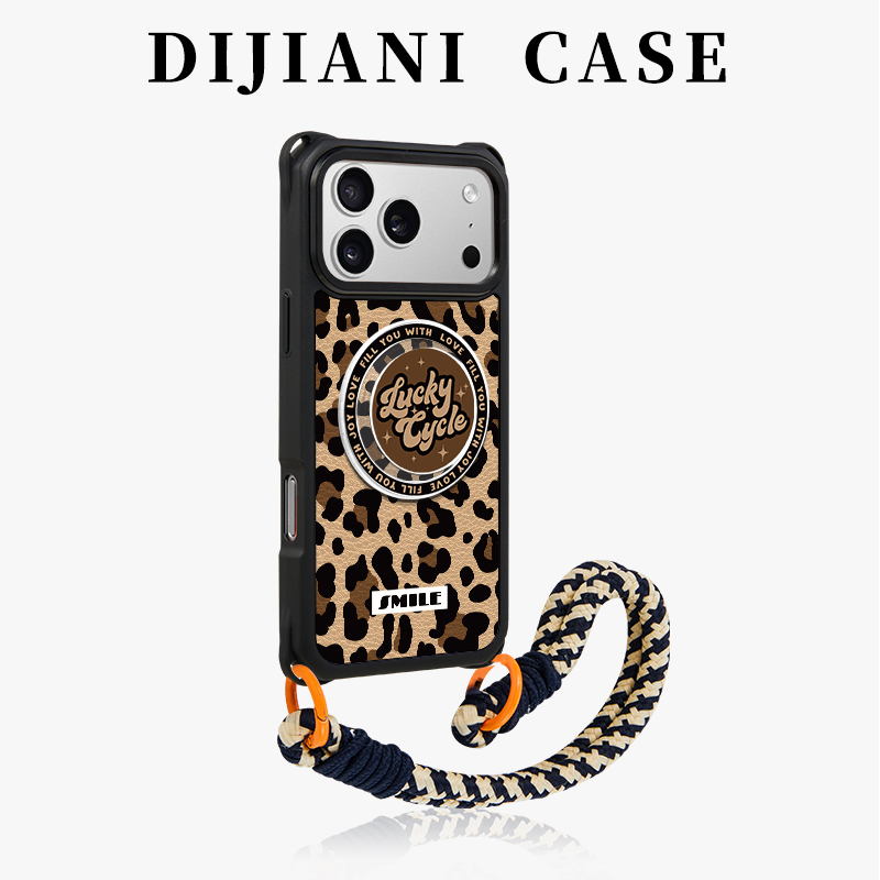 棕咖豹纹斜挎手机壳小羊皮