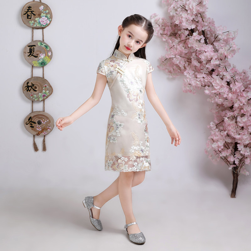 儿童旗袍女春夏2025新款改良小孩礼服女童公主裙中国风古筝演出服