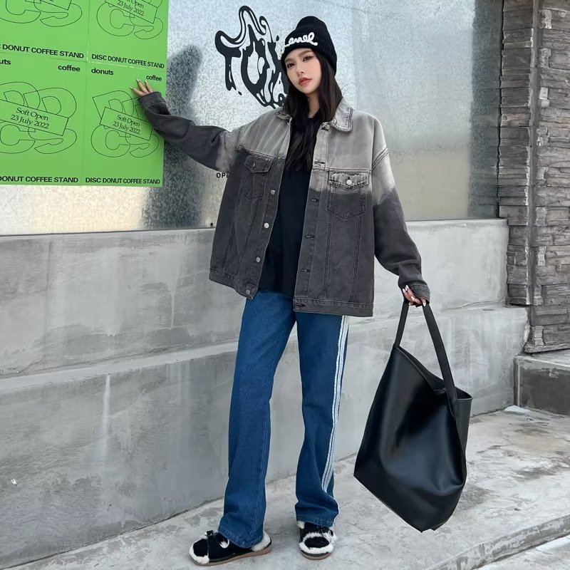 MC204-P68渐变色牛仔外套男女新款春季宽松韩版美式复古港风夹克,女装短外套,星座1611A