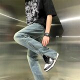MC205-P47侧开叉牛仔裤长裤新款高腰直筒阔腿微喇叭裤拖地裤子，男装牛仔裤，星座1611A
